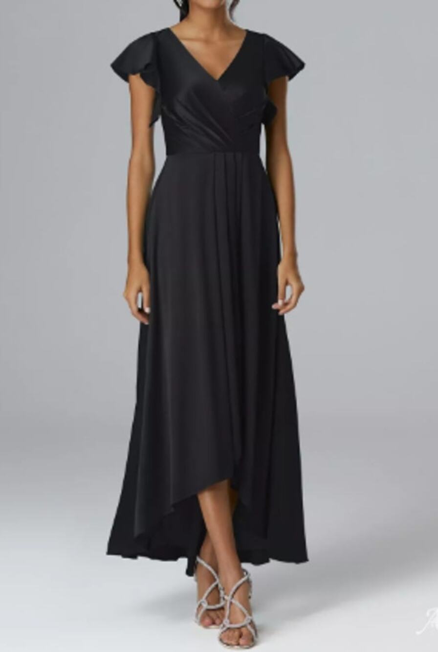 AW BRIDAL 2 XS black satin Sapota bridesmaid wedding party hi low dress B38